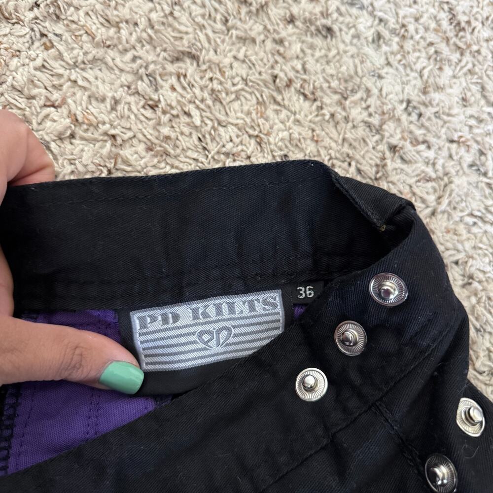 PD Kilts Womens Short Utility Kilt Size 36 Black Purple Pockets Snap Closure - Picture 3 of 3